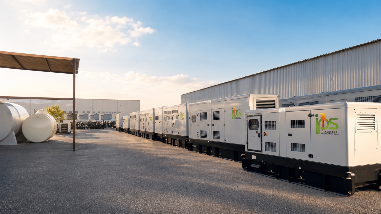 Row of IPS generator units at an industrial production yard